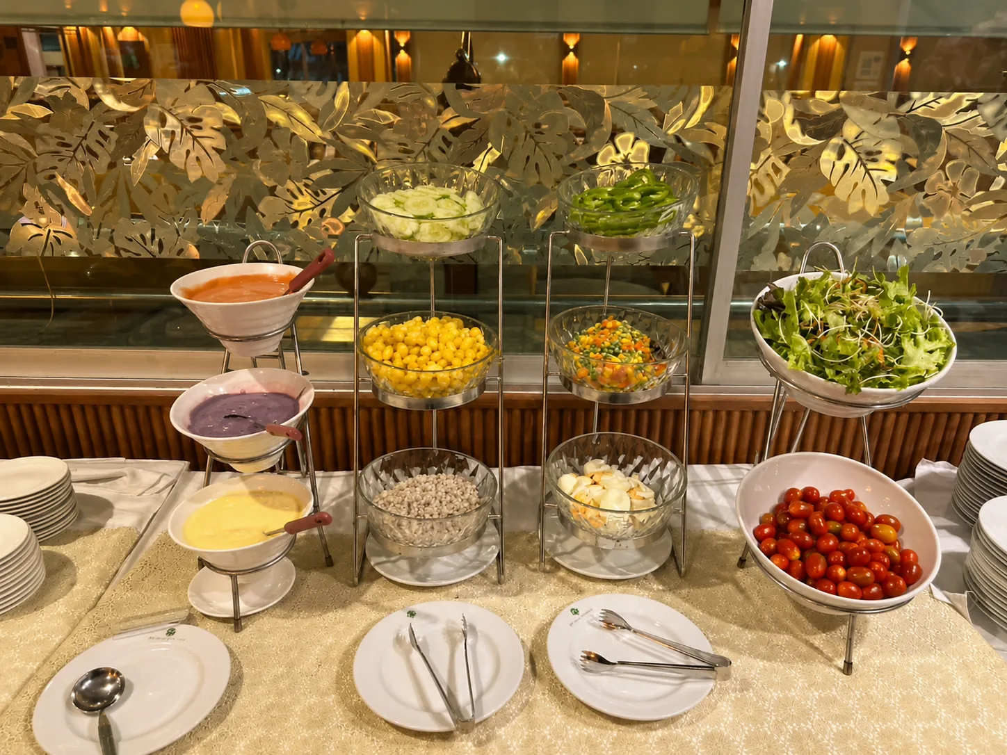 Salad bar with fresh local vegetables and fruit