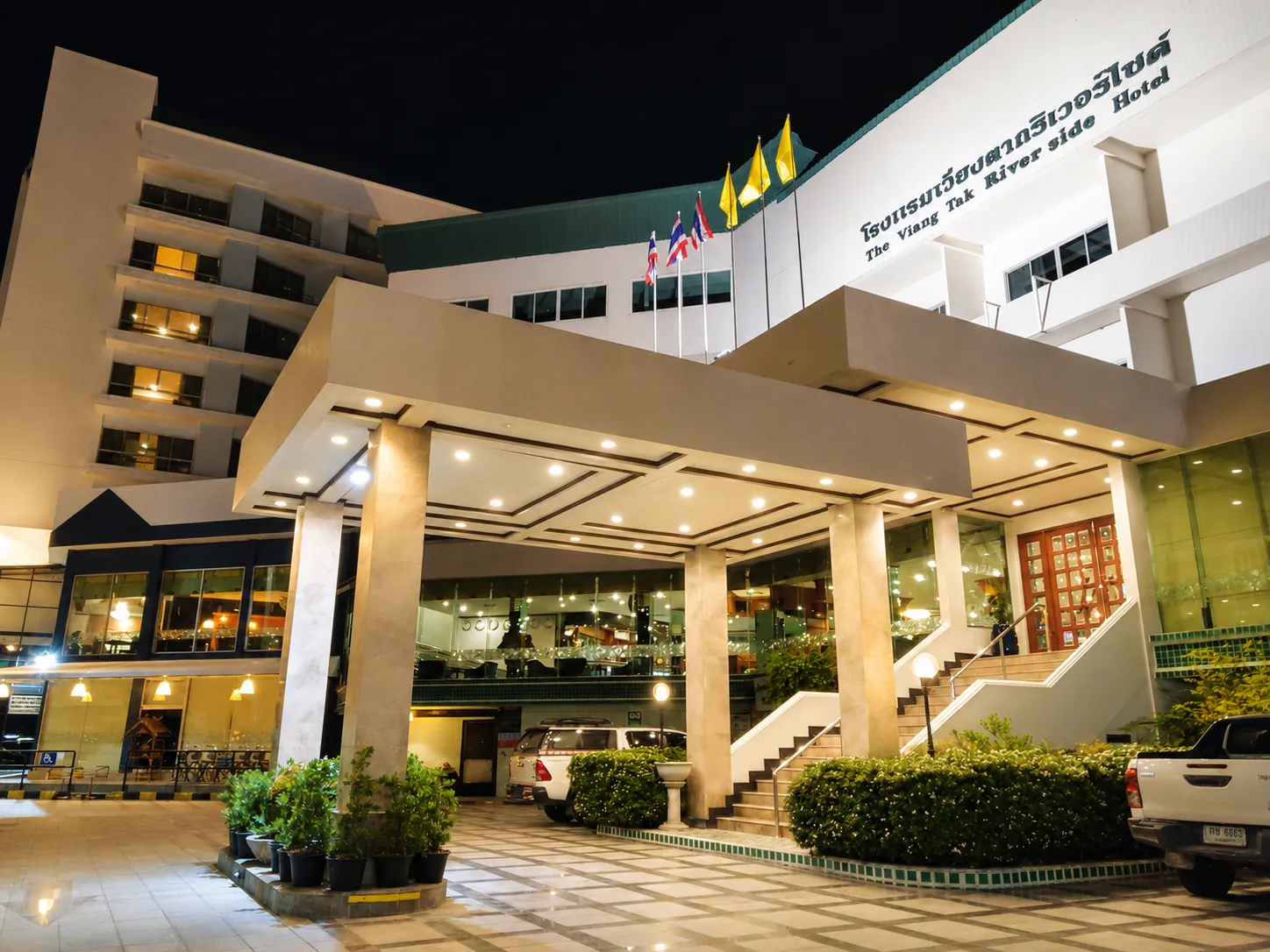 hotel entrance at night